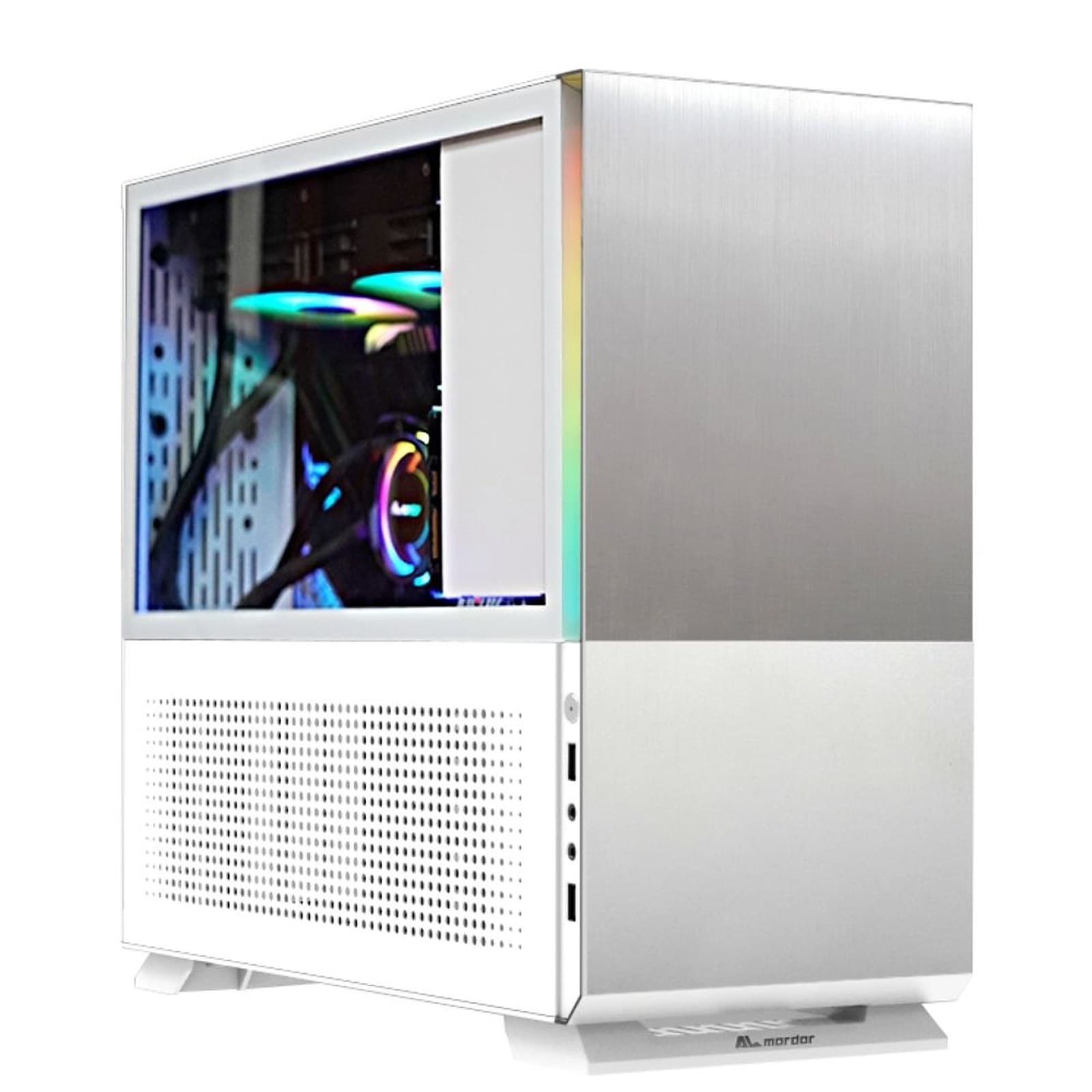 ALmordor Mini Tower Desktop Computer PC Case Chassis Supports ATX/ E ATX/ MATX/ ITX, PSU ATX, White/ Silver
