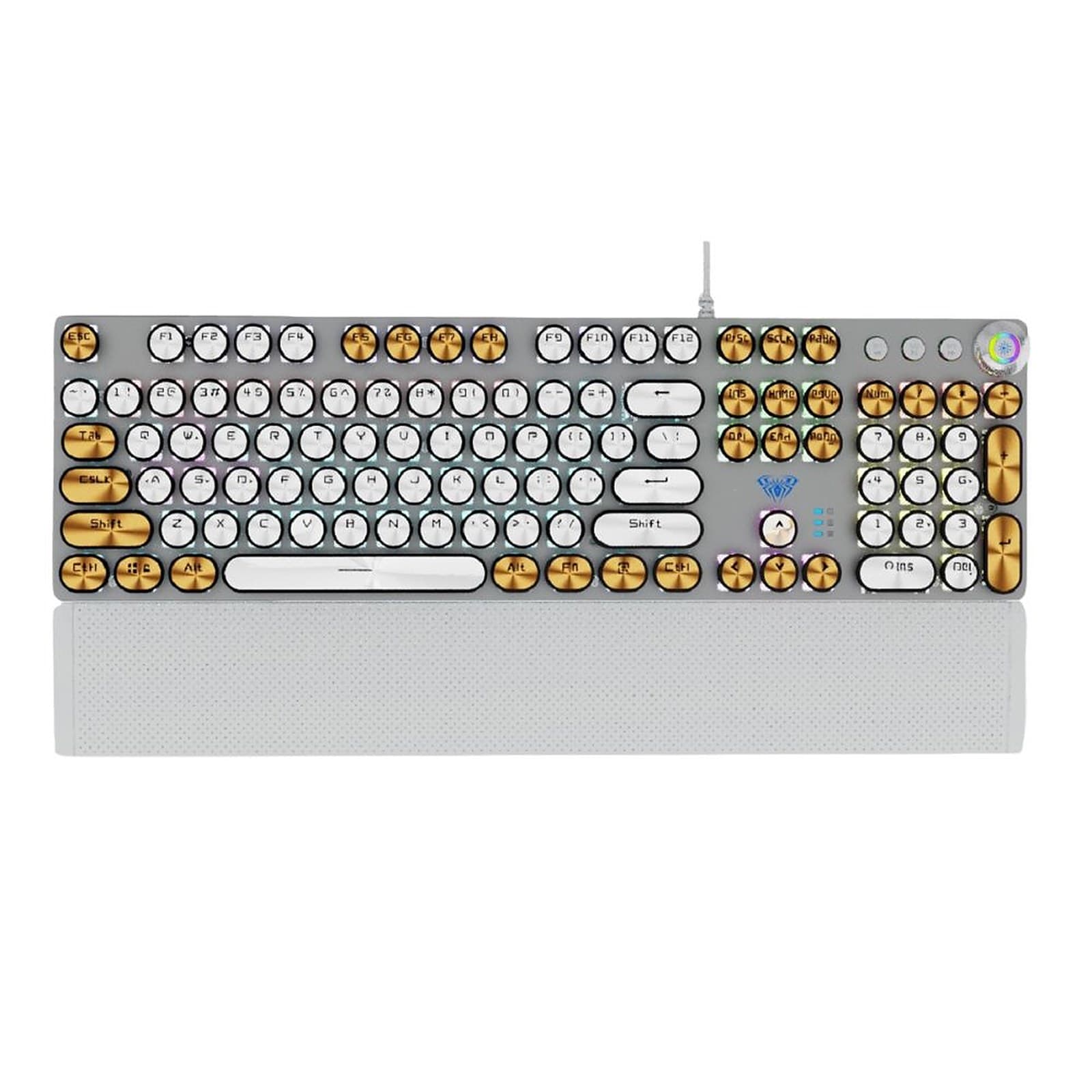 AULA F2088 Wired Mechanical Gaming Keyboard, 104 Keys, Multi-Function Knob, Phantom Backlight, Blue Switch, Wrist Rest