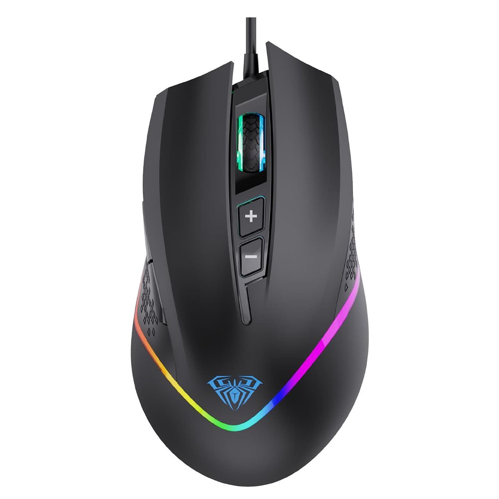 AULA F805 Wired Gaming Mouse, 7 Keys, Up to 6400 DPI, Chroma Breathing Backlight, Ergonomic Optical Mouse for PC Gamers, Black