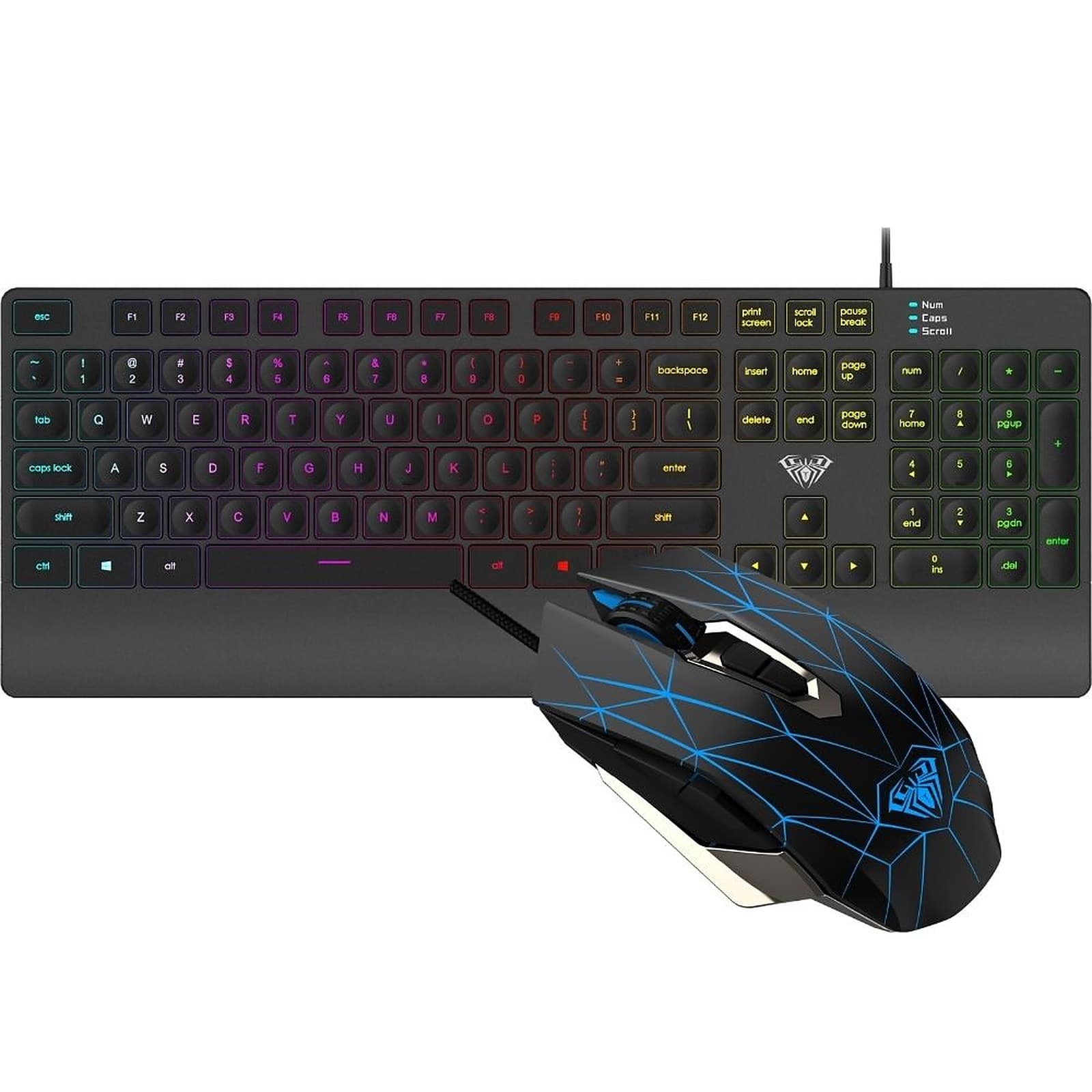 Aula T201 Wired Keyboard and Mouse Combo, Rainbow Backlight and Palm Rest, 7 keys Up to 4800DPI