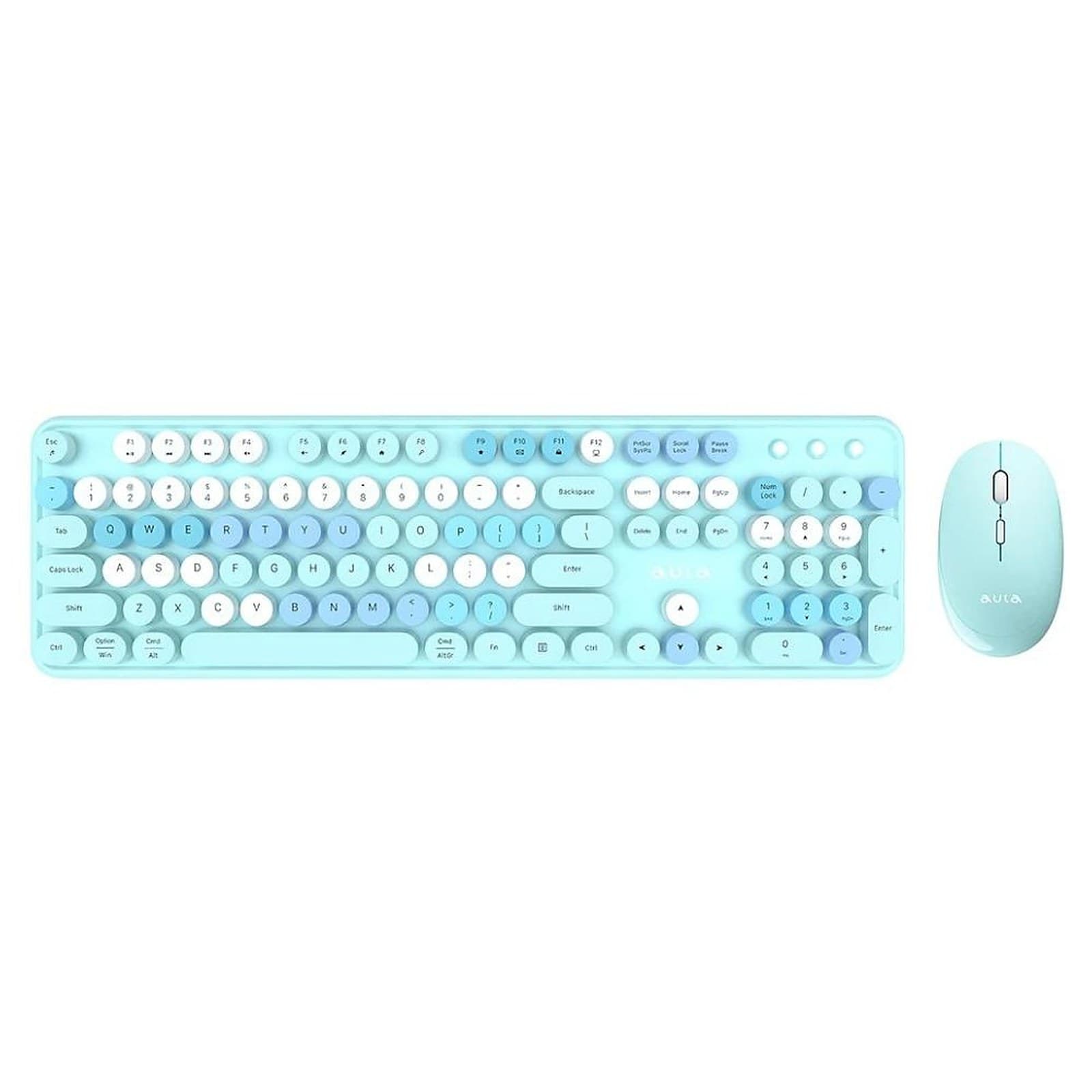 Aula AC306 2.4G Wireless Keyboard and Mouse Combo Set, Retro Colorful 104 Round Keys for Laptop, PC, Desktop, Office, Blue