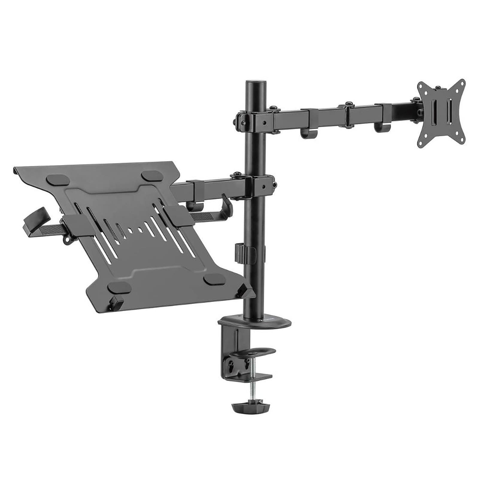 Fortrek Dual Monitor Arm with Laptop Tray, Desk Mount with Notebook Stand for 17 to 32 Inch Computer Screen, 10 to 15 Inch Laptop