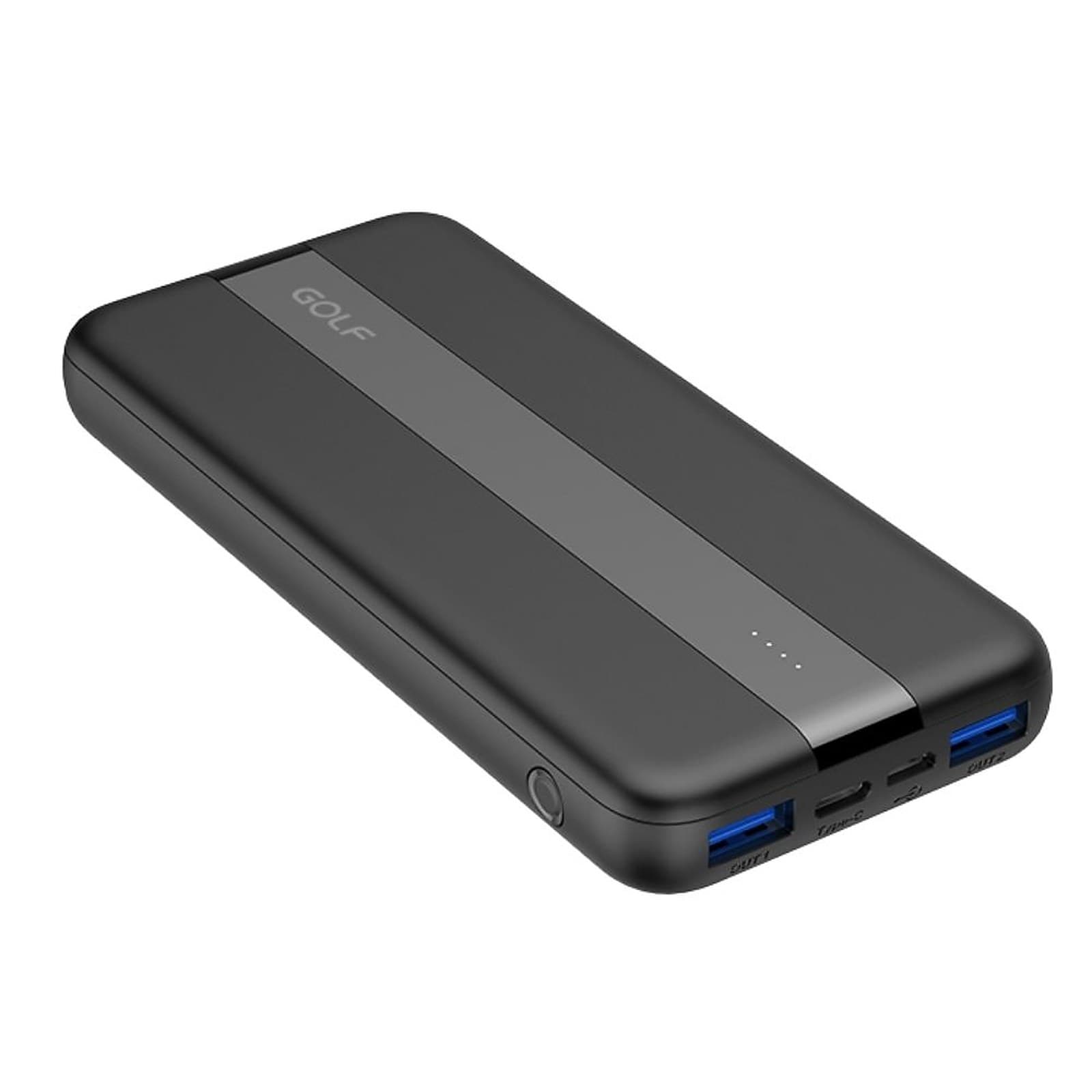 Golf PB-G92PD Slim Power Bank Portable Fast Battery Charger USB Type C 10000mAh Powerbank, 2 Inputs and 3 Outputs, Black