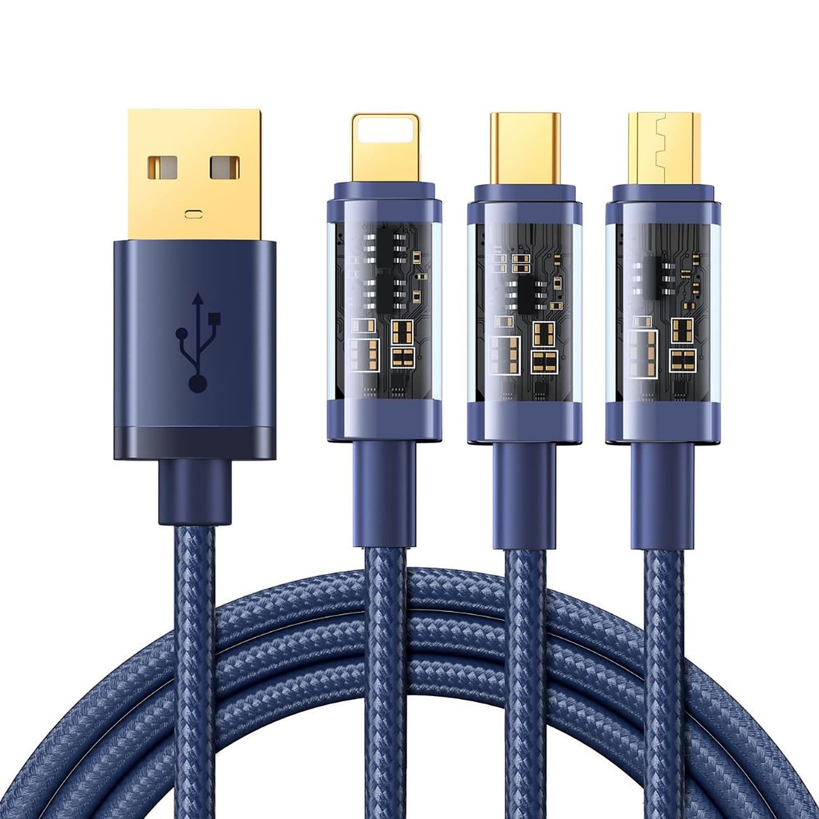 Joyroom 3-in-1 Fast Charging Cable USB-A to Lightning, Type-C, Micro USB, Compatible with iPhone 15/ 16, Android, 1.2M