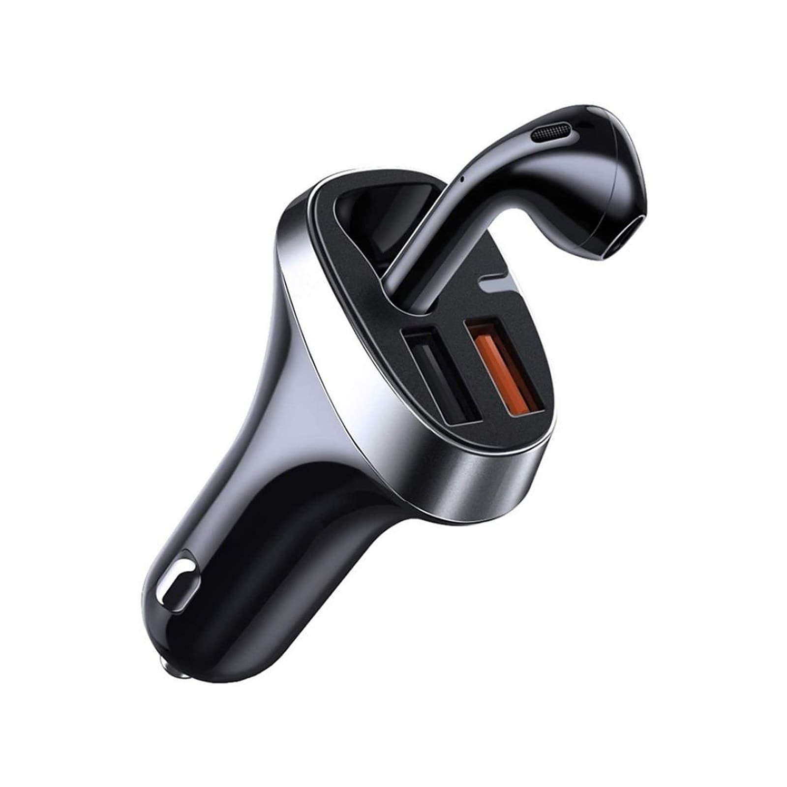 Joyroom JR-CP2 USB Car Charger with TWS Wireless Earphones Headset, Dual-Port Fast Charging Adapter for Hands-Free Driving