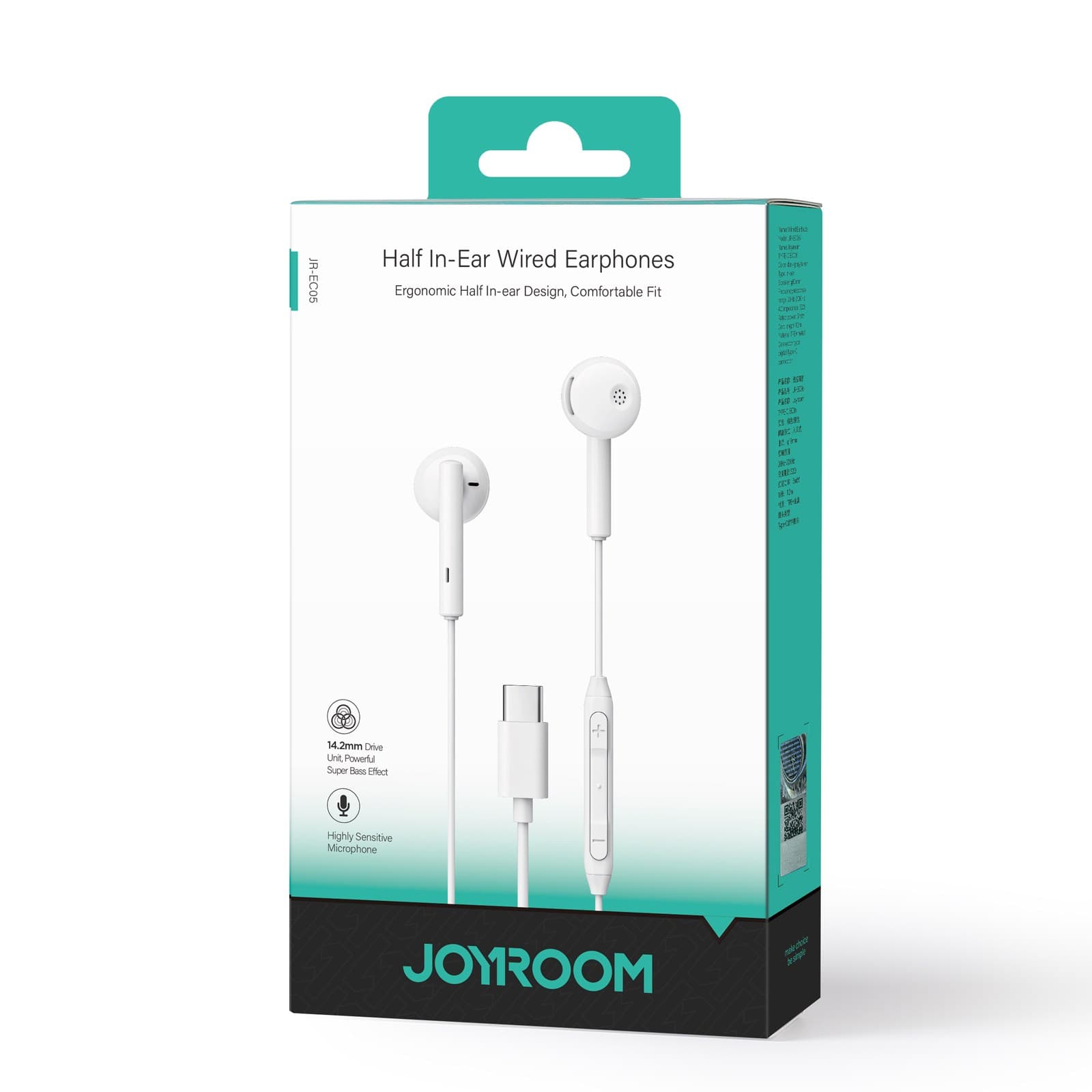 Joyroom Type-C Series Half In-Ear Wired Earphones, High-Definition Sound, Comfortable Fit and USB-C Compatibility, White