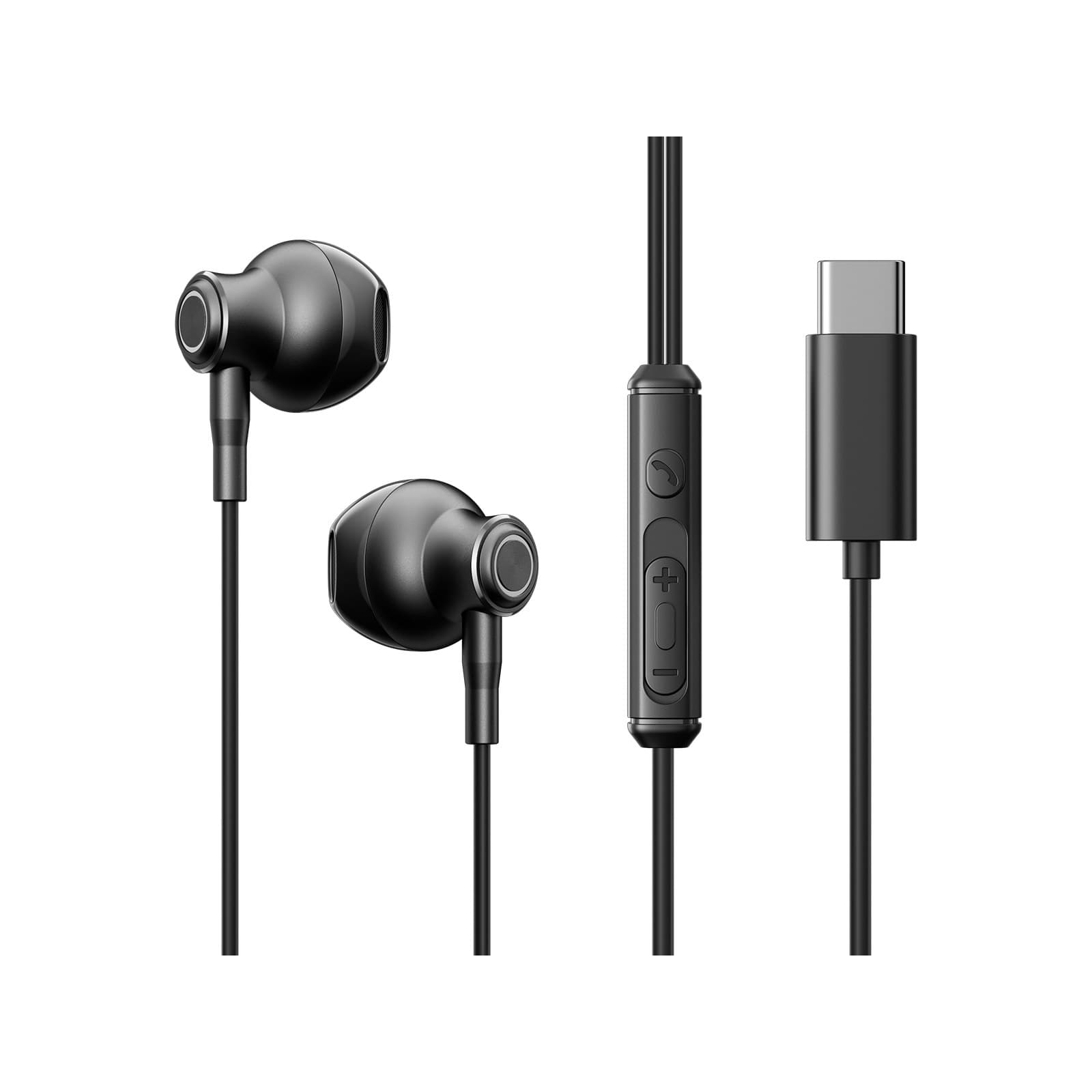 Joyroom Type-C Metal In-Ear Wired Earphones, Earbuds High-Quality Sound, Headset Universal USB-C Connector Compatible, Black