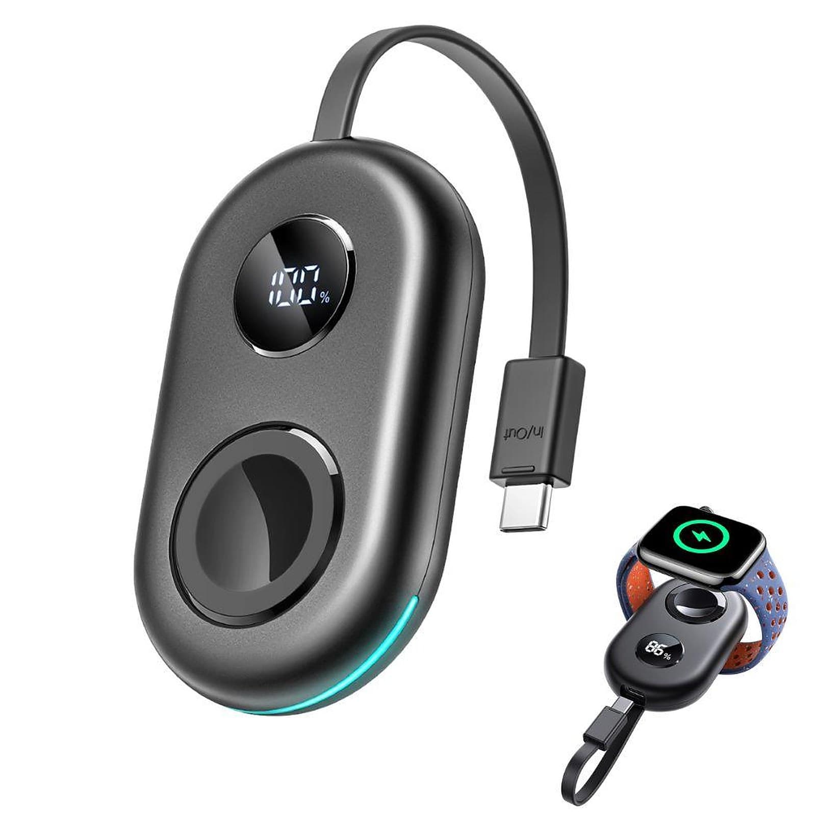 Joyroom JR-W09 Magnetic Wireless Watch Charger 2500mAh Power Bank with Type-C Cable, Fast, Safe, and Portable Charging, Black