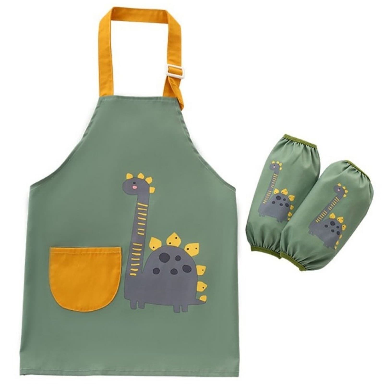 Waterproof Dinosaur Kids Painting Apron, Toddler Art Smock Children Apron for Painting, Cooking, Baking, Green, Medium