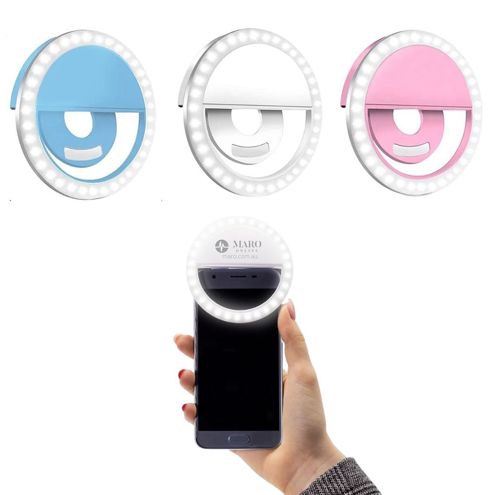 Maro Selfie Ring Light USB Rechargeable, Portable, Clip-on LED Light