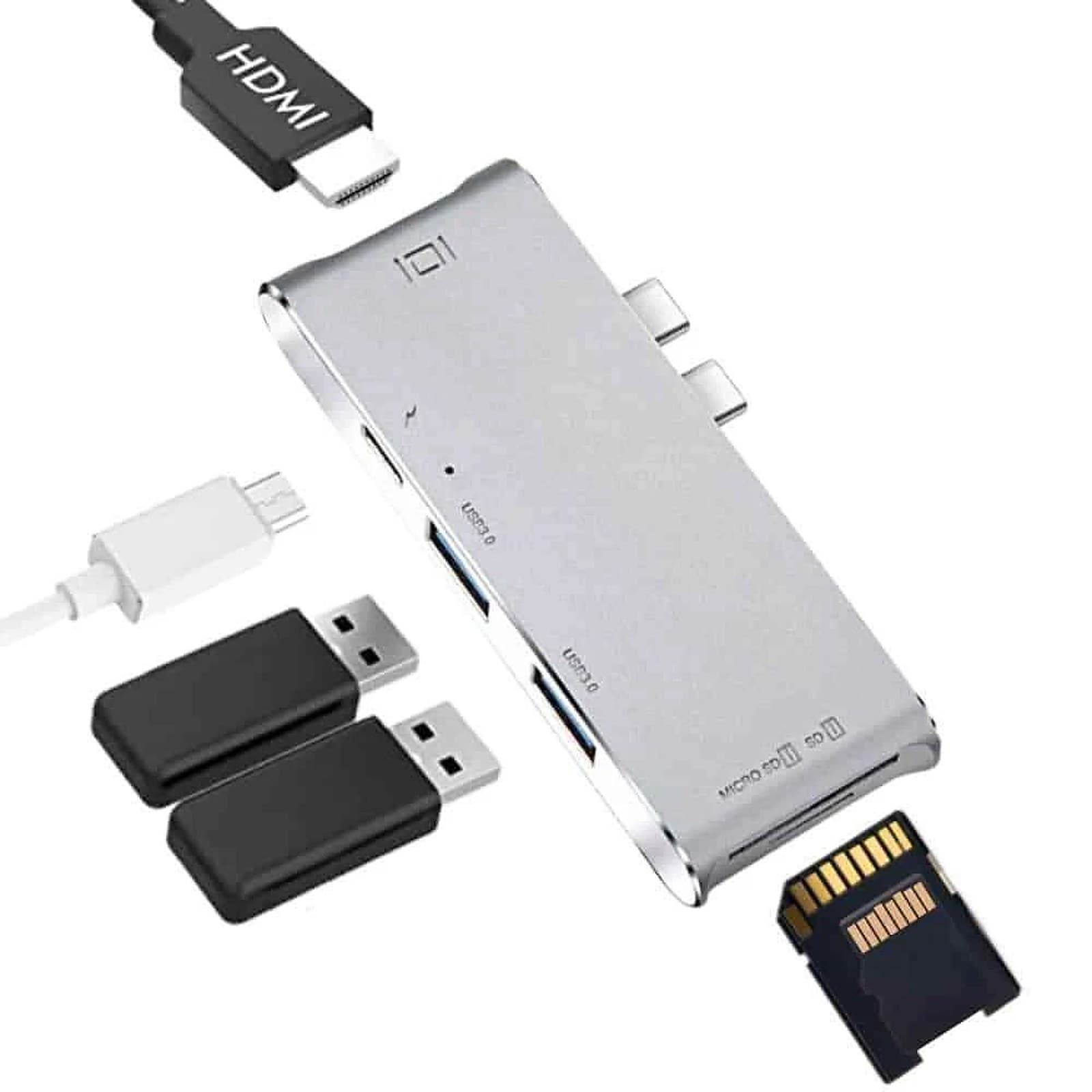 Maro USB C Multiport Adapter for MacBook, 6-in-1 Type C Hub with 4K HDMI, USB 3.0, SD MicroSD Card Reader, and PD Charging