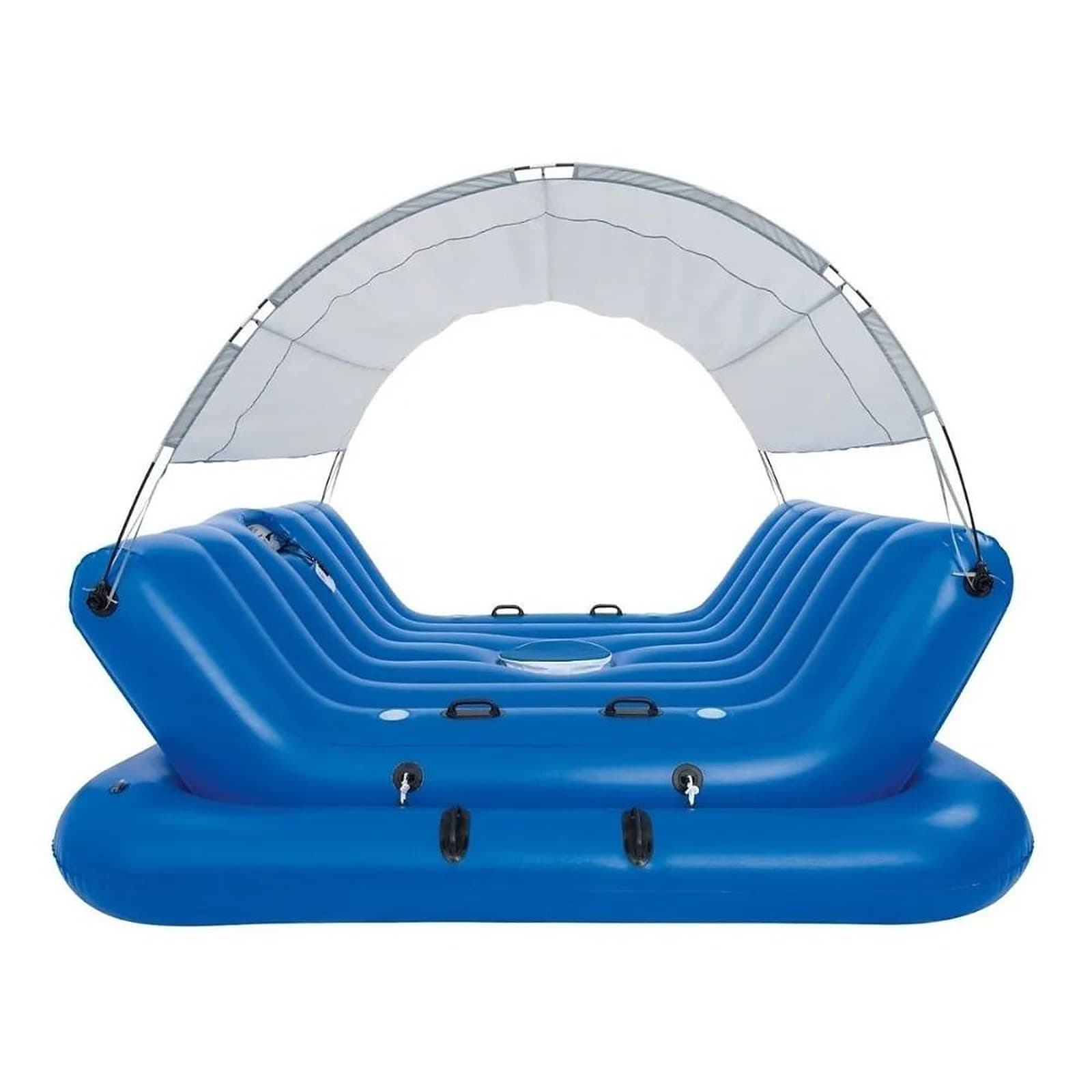 Inflatable Floating Island Lounger with Sunshade, Floating Island Pool Water Float with Sound Bar and Cup Holder