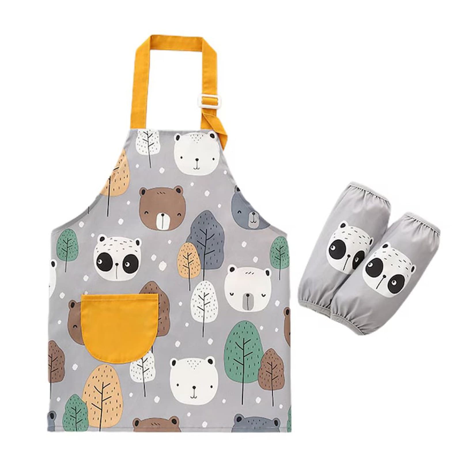 Waterproof Panda Kids Painting Apron, Toddler Art Smock Children Apron for Painting, Cooking, Baking, Grey, Medium