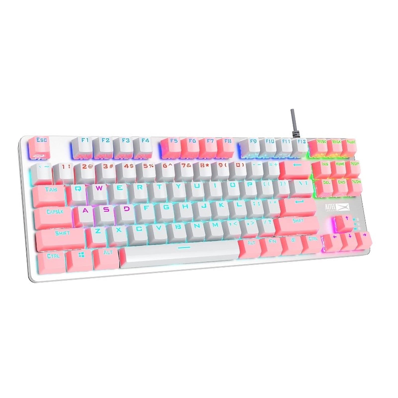 Altec Lansing RGB Gaming Keyboard with Metal Panel, Compact Mechanical Keyboard for PC, Computer, TKL 87 Keys, Pink/ White