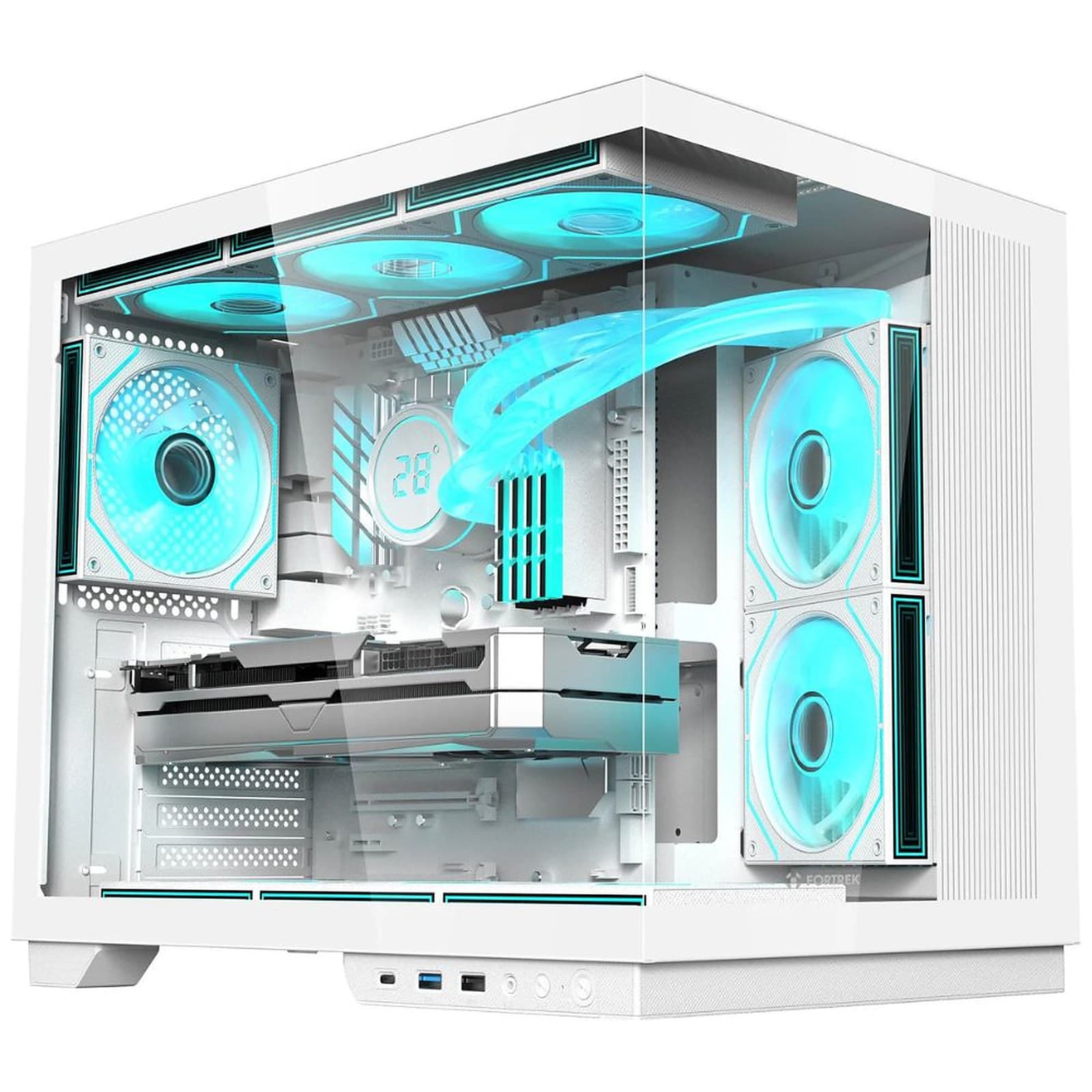 Fortrek Clarity Max White Transparent Mid Tower ATX Gaming PC Case with Tempered Glass, Gamer Computer Case