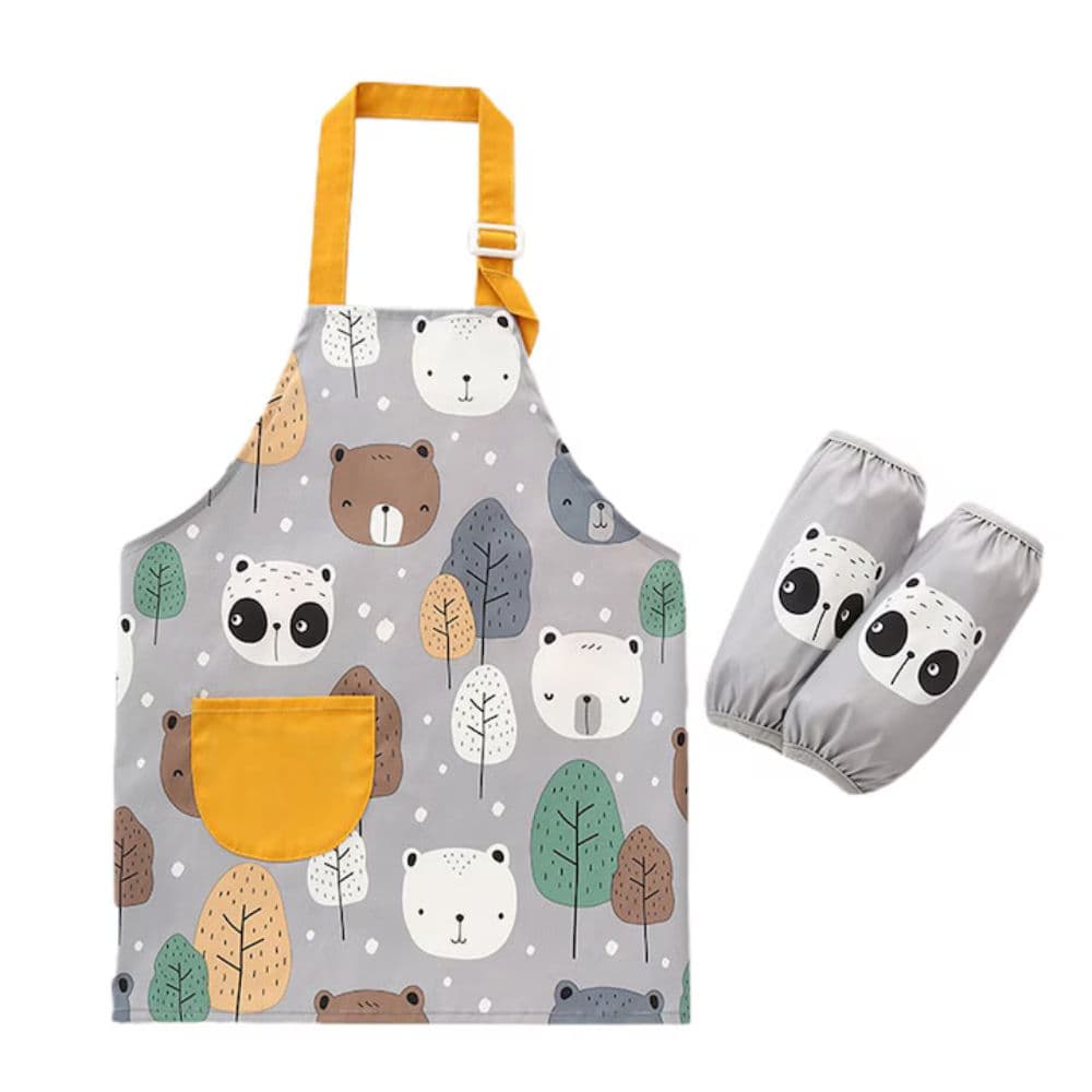 Waterproof Panda Kids Painting Apron, Toddler Art Smock Children Apron for Painting, Cooking, Baking, Grey, Medium