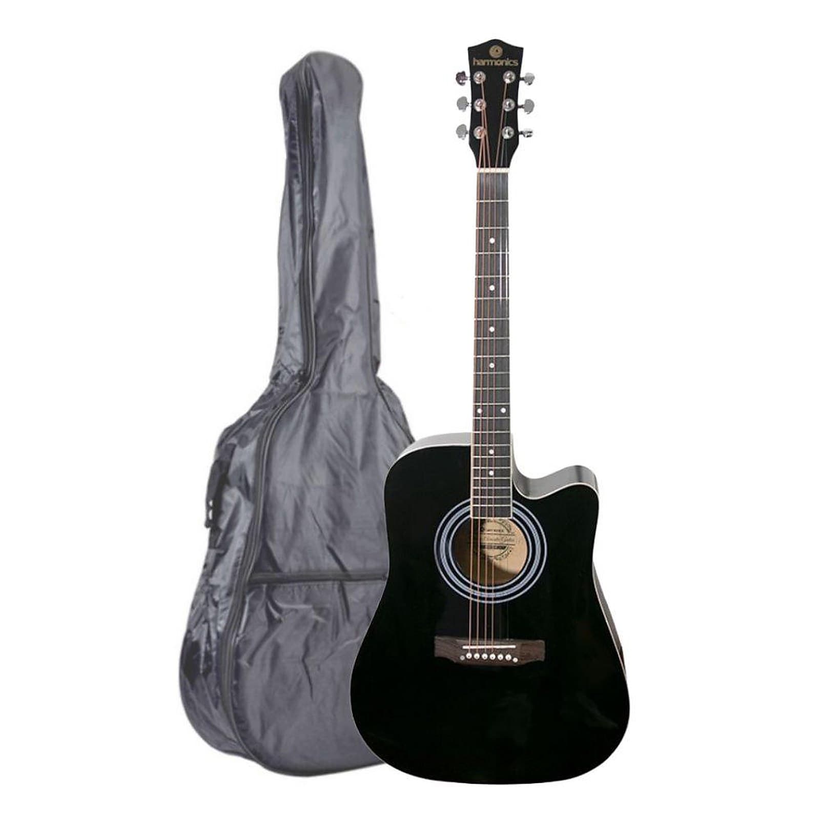Harmonics 41 Inch Acoustic Guitar Steel String for Beginner with Carrying Bag, Guitar Instrument, Black