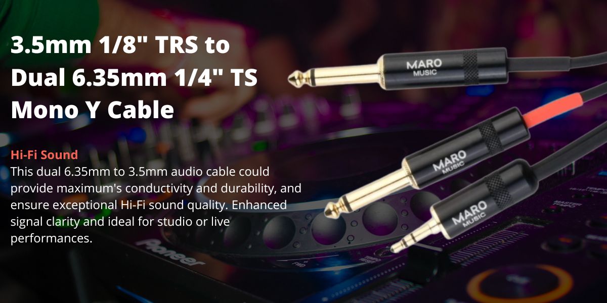 3.5mm 18″ TRS to Dual 6.35mm 14″ TS Mono Y Cable Splitter Cord 2