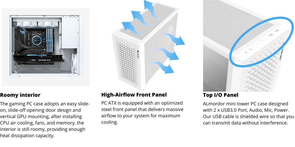 ALmordor Mini Tower Computer Case Aluminum Panel Sparkle 170M Lite MATX White 4