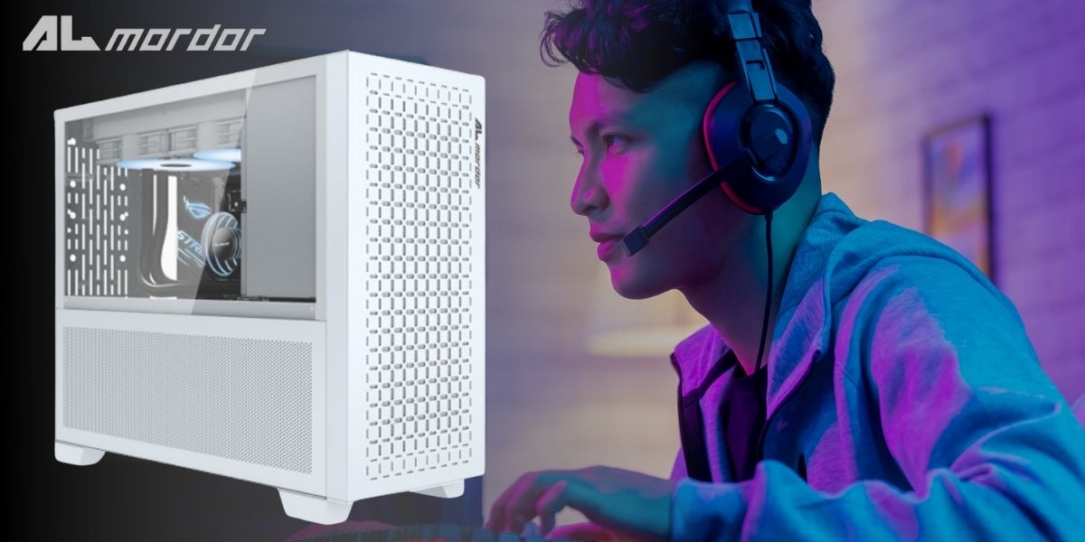 ALmordor Mini Tower Computer Case Aluminum Panel Sparkle 170M Lite MATX White 5