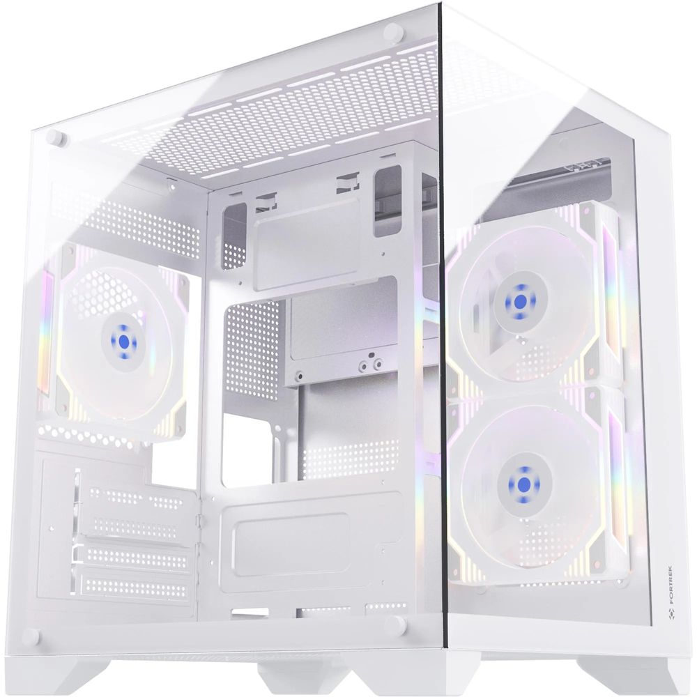 Fortrek 83457 Clarity Cube Gaming PC Case with Glass Sides, Computer Case for Gamer Compatible with Micro ATX/ ITX, White