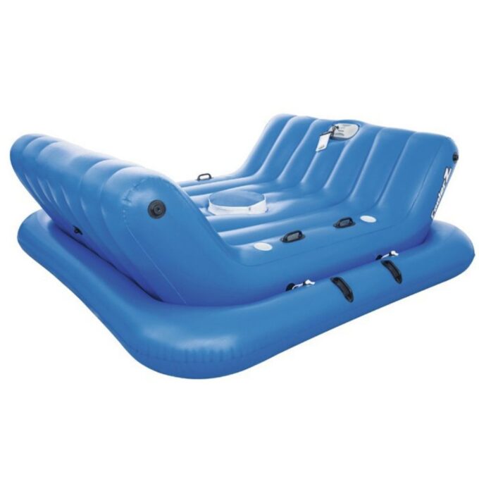 Inflatable Floating Island Lounger with Sunshade, Floating Island Pool Water Float with Sound Bar and Cup Holder - Image 12