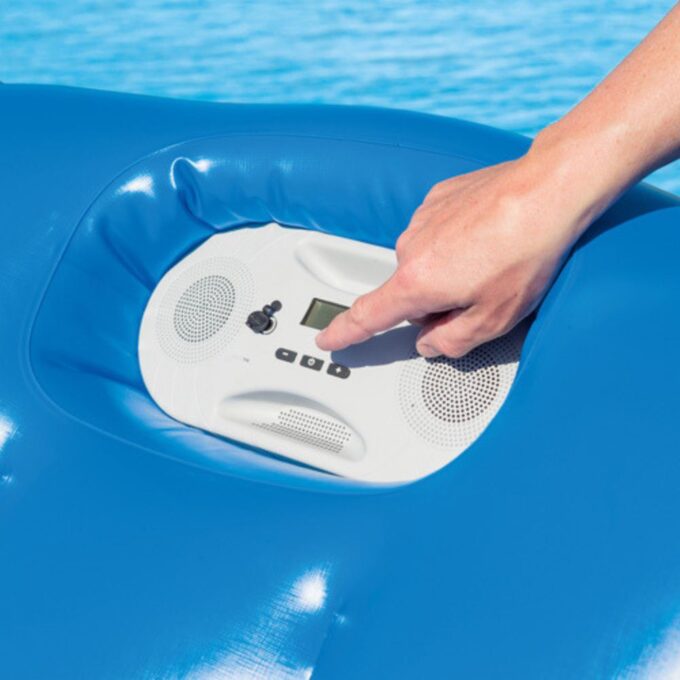 Inflatable Floating Island Lounger with Sunshade, Floating Island Pool Water Float with Sound Bar and Cup Holder - Image 6