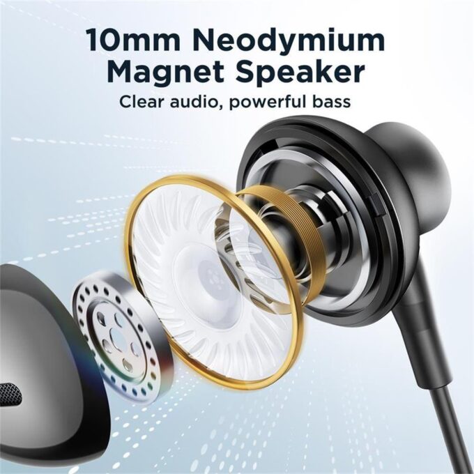 Joyroom Type-C Metal In-Ear Wired Earphones, Earbuds High-Quality Sound, Headset Universal USB-C Connector Compatible, Black - Image 4