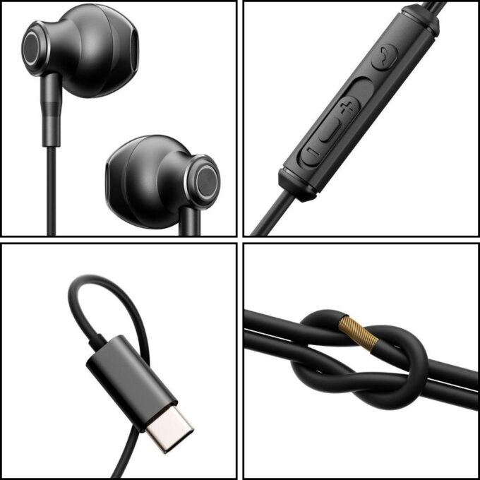 Joyroom Type-C Metal In-Ear Wired Earphones, Earbuds High-Quality Sound, Headset Universal USB-C Connector Compatible, Black - Image 2