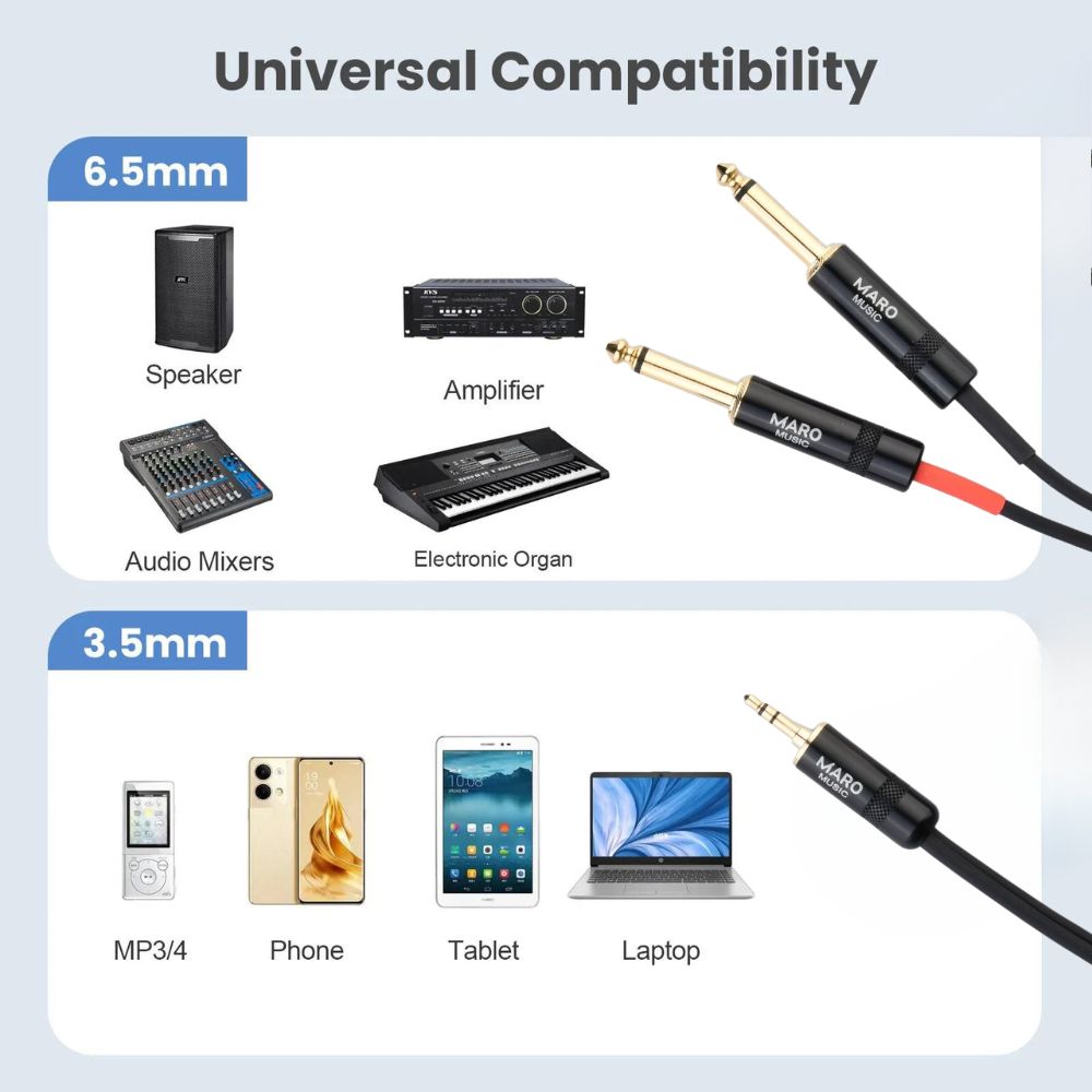 Maro Music 3.5mm 1/8" TRS to Dual 6.35mm 1/4" TS Mono Y Cable Splitter Cord for Computer, Laptop, Multimedia Speakers, 10ft - Image 6