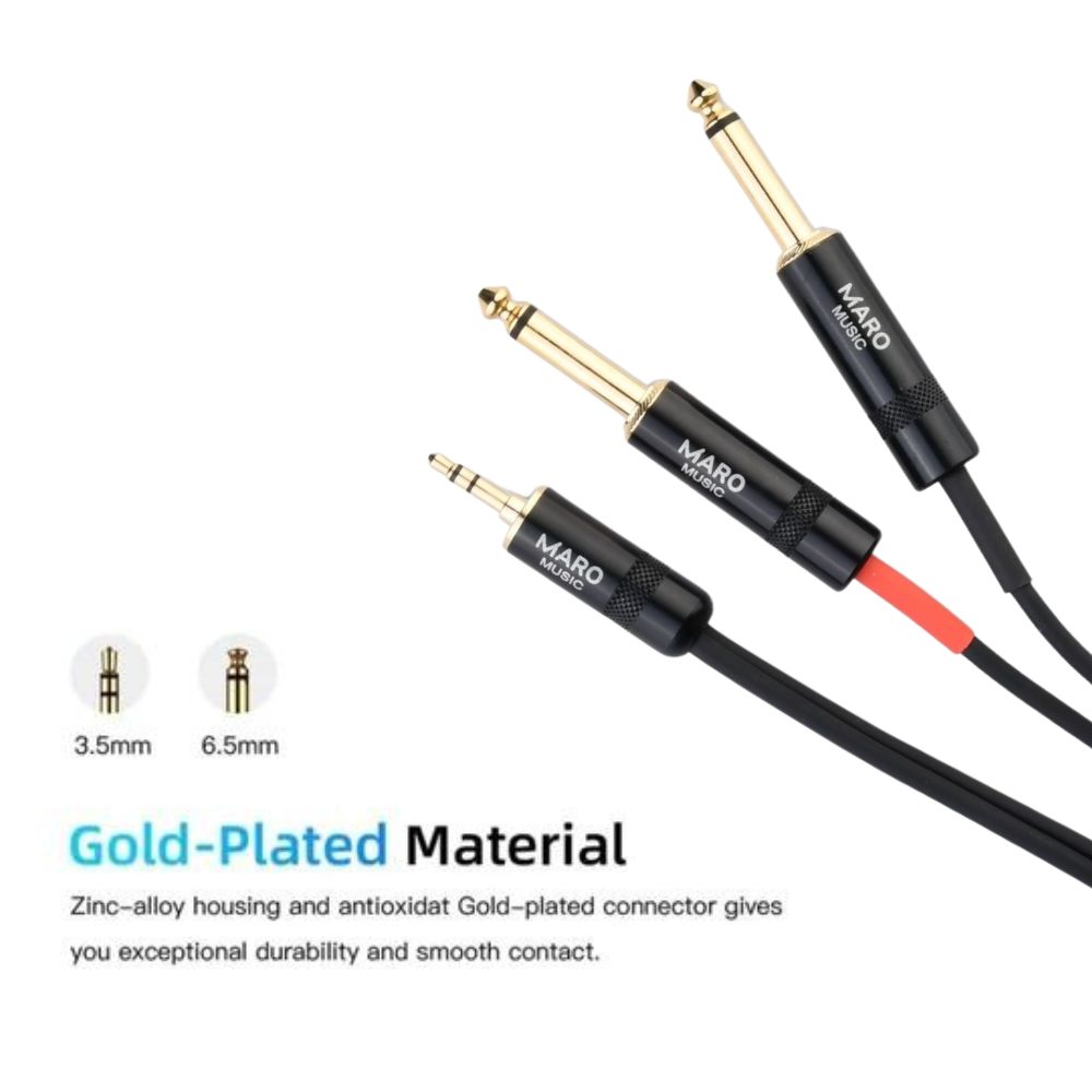 Maro Music 3.5mm 1/8" TRS to Dual 6.35mm 1/4" TS Mono Y Cable Splitter Cord for Computer, Laptop, Multimedia Speakers, 10ft - Image 3