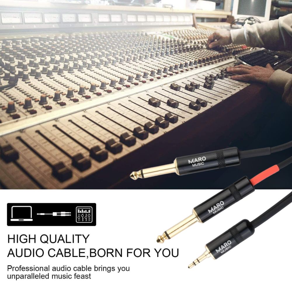 Maro Music 3.5mm 1/8" TRS to Dual 6.35mm 1/4" TS Mono Y Cable Splitter Cord for Computer, Laptop, Multimedia Speakers, 10ft - Image 5