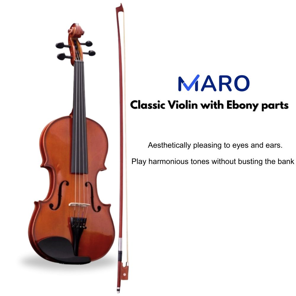 Maro Music 4/4 Full-Sized Classic Violin Ebony Parts for Intermediate Advanced with Case, Bow, Rosin Polisher, Bridge - Image 2