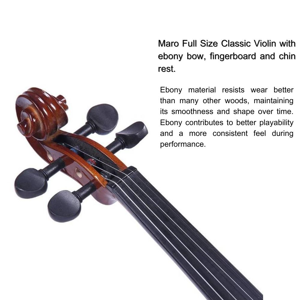 Maro Music 4/4 Full-Sized Classic Violin Ebony Parts for Intermediate Advanced with Case, Bow, Rosin Polisher, Bridge - Image 7