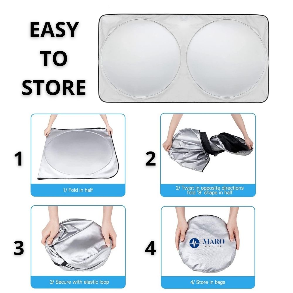 Maro WS-CM Car Windshield Sun Shade with Storage Pouch, Car Sun Visor, Medium Size 150 x 78cm - Image 8