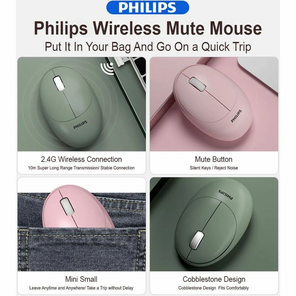 Philips SPK7335 Mini Wireless Mouse, Small Pebble Mouse - Macarons - Image 10