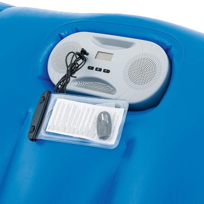 Inflatable Floating Island Lounger with Sunshade, Floating Island Pool Water Float with Sound Bar and Cup Holder - Image 9