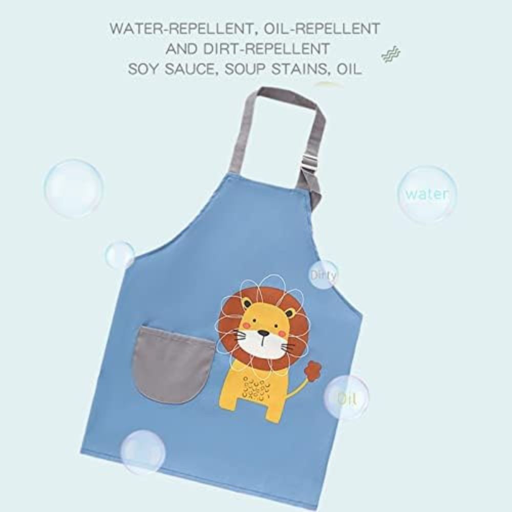 Waterproof Lion Kids Painting Apron, Toddler Art Smock Children Apron for Painting, Cooking, Baking, Blue, Medium - Image 6