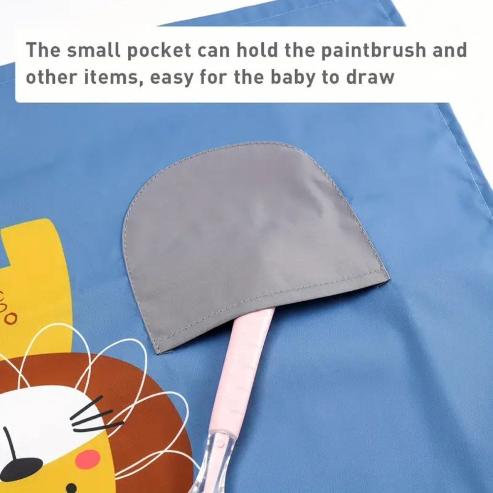 Waterproof Lion Kids Painting Apron, Toddler Art Smock Children Apron for Painting, Cooking, Baking, Blue, Medium - Image 4