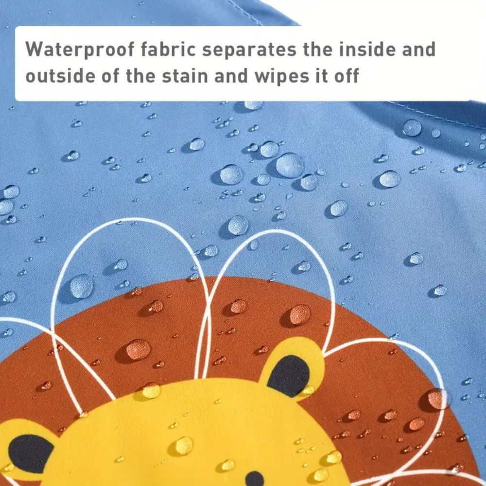 Waterproof Lion Kids Painting Apron, Toddler Art Smock Children Apron for Painting, Cooking, Baking, Blue, Medium - Image 3