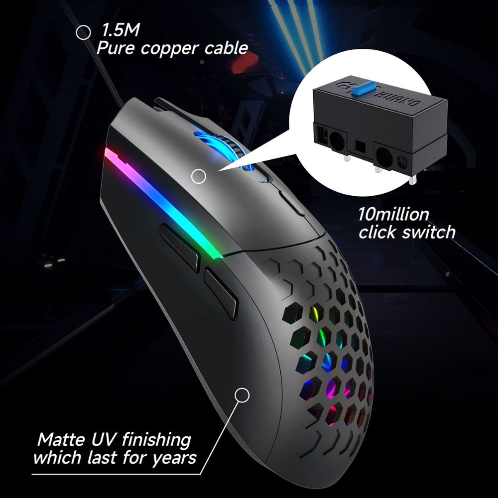 Snaketh RGB Gaming Mouse, Wired Optical Mouse with 7200 DPI, Huano 10M Click Switches, Matte UV Finish - Image 6