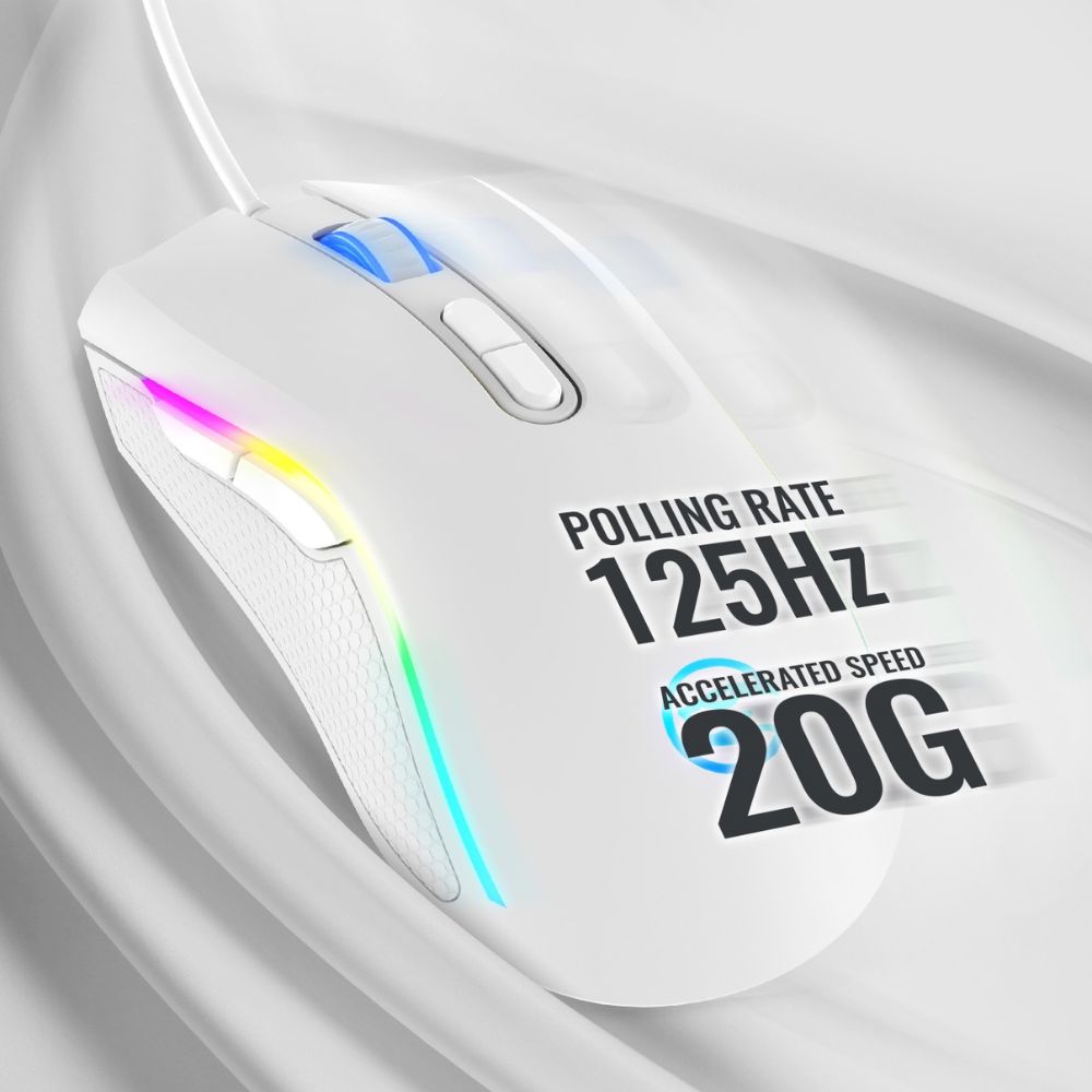 Snaketh RGB Gaming Mouse, Wired 6400 DPI Optical USB Mouse with Huano 10M Click Switches, Pure Copper Cable, White - Image 4