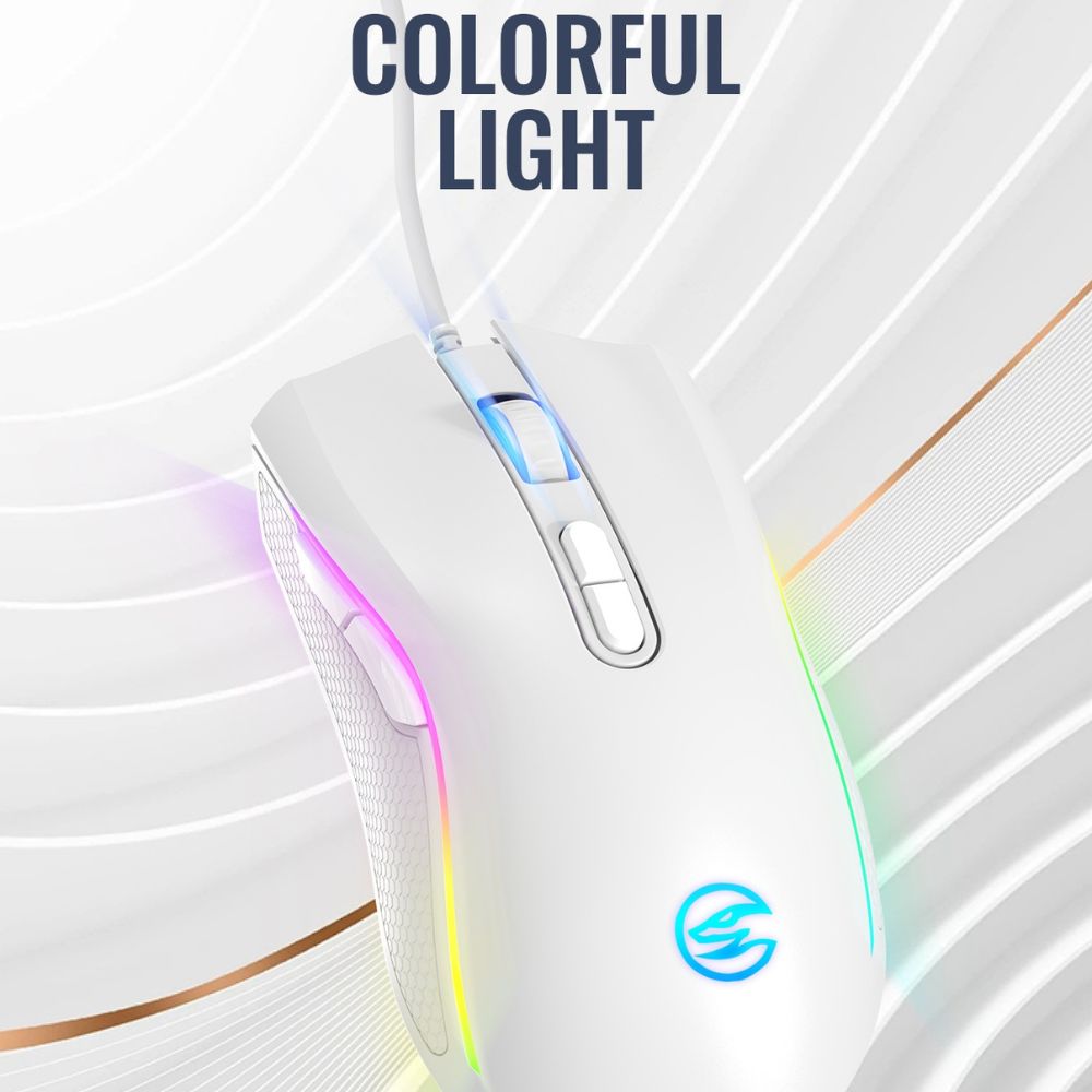 Snaketh RGB Gaming Mouse, Wired 6400 DPI Optical USB Mouse with Huano 10M Click Switches, Pure Copper Cable, White - Image 5